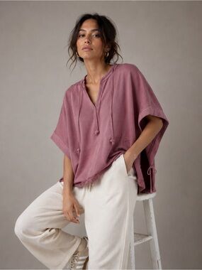 LA Made Pink Fleece Side Tie Poncho Oversized Sweatshirt Top